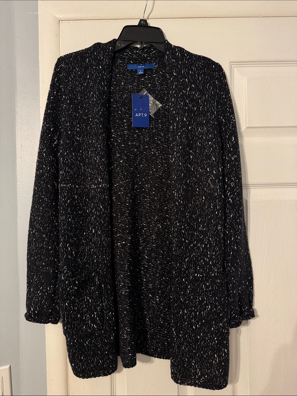 Apt. 9 Black & White Marled Open-Front Teddy Cardigan